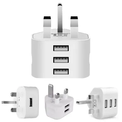 3Pin Main UK Plug Wall USB Plug Charger 1/2/3USB Port Charging Adapter Universal • £1.19