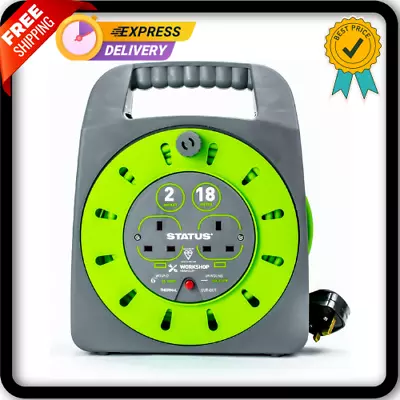 STATUS 2 Socket Cable Reel 18m Green Extension Lead 13A With Thermal Cut Out UK • £21.95