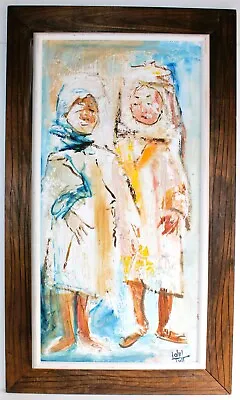 Vintage Large Impasto Oil Painting On Board Signed Middle East Arab Children • $1200