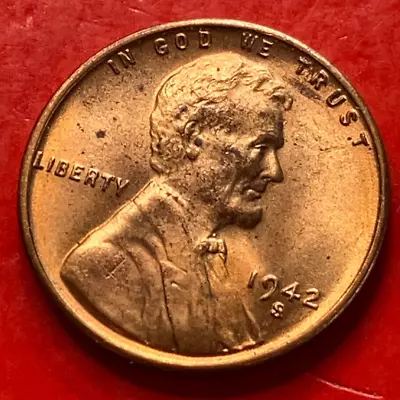 1942-S Lincoln Wheat Cent Penny From A Original Bank Roll GEM BU RED • $0.99