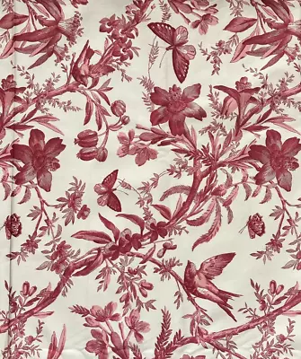 P Kaufmann AVIARY TOILE Bird Butterfly RED Drapery Curtain Fabric 96  X54  • $50