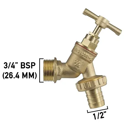 3/4  Bsp Inlet Solid Brass Garden Outdoor Bib Tap With 1/2  Barb For Hose • £8.99