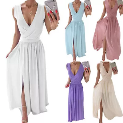 $26.49 • Buy Womens Summer Sleeveless V-Neck Maxi Dress Party Evening Ball Gown Slit Dresses