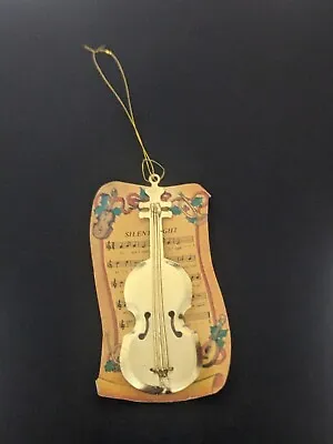 Vintage Gold Tone Violin On  Silent Night  Sheet Music Christmas Ornament Taiwan • $14