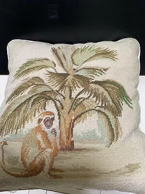 Monkey And Palm Tree Needlepoint Pillow • $60