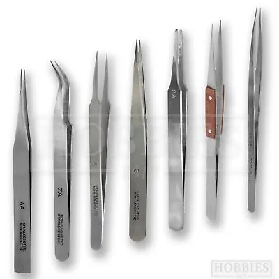 £5.79 • Buy Model Craft Tweezers Stainless Steel AA 2 3 5 7 Straight Pointed Angled Curved