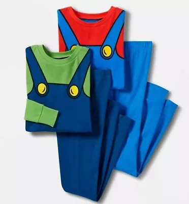 4 Piece Super Mario Pajamas Set Shirt Pants Boys Sz 10 L Luigi Bros Game Costume • $39.90