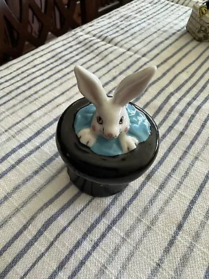 Porcelain Hinged Trinket Box Magic Trick Hat & White Rabbit W/ Charm Surprise! • $18.50