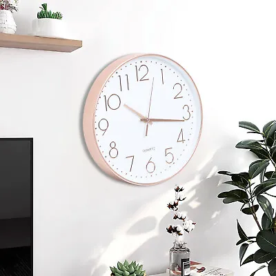 Round Silent Clock Wall Clock Simple Bedroom Kitchen Clock Quartz Office Home UK • £14.25