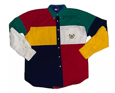 VTG 90s Tommy Hilfiger Lotus Formula 1 Colorblock Button Up Shirt XL • $34.99