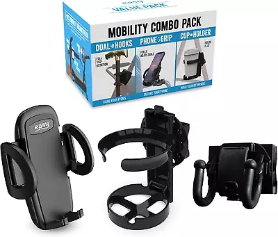 Mobility Combo Pack Hook Phone And Cup Holder For Walker Portable Beverage Ho • $46.99