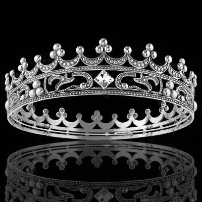 King Crown For Men Silver Metal Party Costume Wedding Halloween Birthday Gift • $34.99