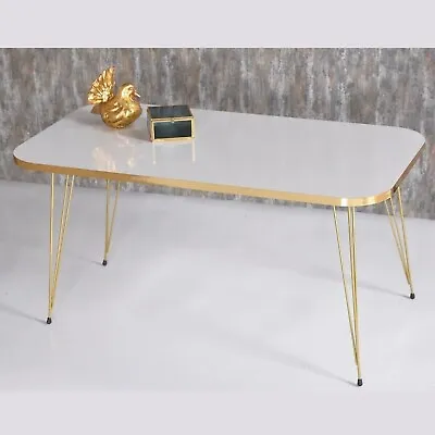 Modern Rectangular Coffee Table Wooden Top With Metal Golden Legs Living Room • $79