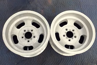 Vintage 15x8.5 Aluminum Slot Mag Wheels 5 On 4 3/4 GM Pattern Rims Pair AWESOME • $449