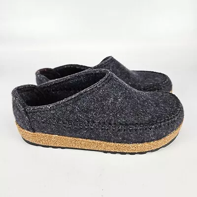 HAFLINGER Fletcher Clog Slippers Black Boiled Wool Shoe Stitched Size: 37 / 6 • $59.99