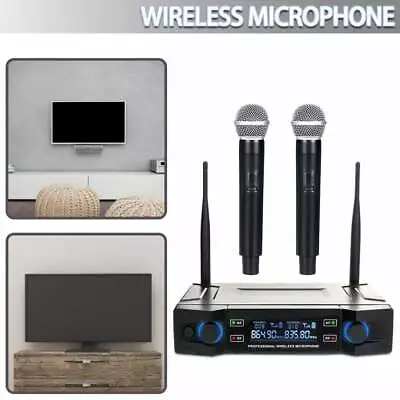 Professional 2 Channel UHF Wireless Dual Microphone Mic System Cordless Handheld • £48.59