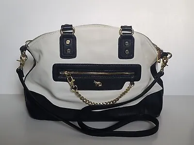 $15 • Buy Emma Fox Two Color Leather Handbag Women's Large Satchel Handles Shoulder Strap
