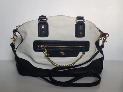 $15 • Buy Emma Fox Two Color Leather Handbag Women's Large Satchel Handles Shoulder Strap