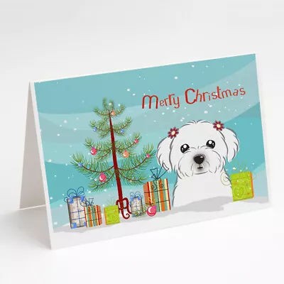 Christmas Tree And Maltese Greeting Cards And Envelopes Pack Of 8 BB1580GCA7P • $16.99