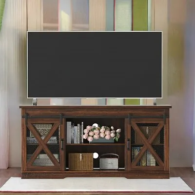 Wood TV Stand Entertainment Center Media Console With Storage Cabinet Barn Door • $170.99