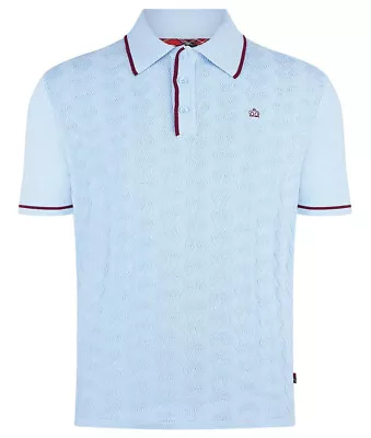 Merc Sky Blue Smith Cable Knit Polo Shirt Large L Mod Retro Bnwt • £54.99