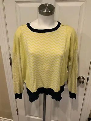 Margaret O'Leary Yellow & White Zig-Zag Crew Neck Sweater Size XS • $29.25