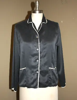 La Fee Verte Black Long Sleeve Button Up Pajama Top Contrast Piping - Medium 4 6 • $25