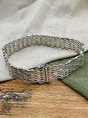 Bar And Gate Thick Link Bracelet Solid Sterling 925 Silver Jewelry Vintage Retro • £79