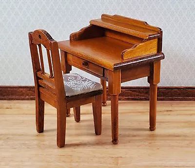 Dollhouse Writing Desk With Chair Walnut Finish Small Profile 1:12 Scale • $19.75
