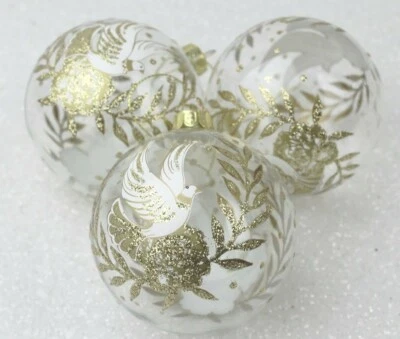£11.99 • Buy Gisela Graham Christmas Clear Glass Bauble With Gold Cream Dove Decoration X 3