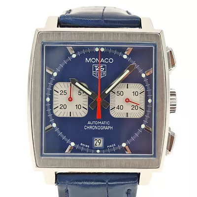 Auth Tag Heuer Watch Cw2113.fc6183 Monaco Steve Mcqueen Chronograph Blue F/s • $4118.43