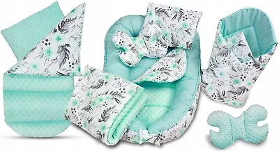 Baby 6pc Double-sided Soft Cocoon Bed Cushion GREEN FLOWERS • £44.99