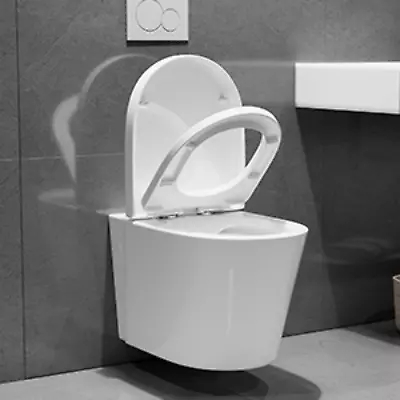 HOROW Wall Hung Toilet Modern Toilet Bowl In White W Soft Close Dual Flush • $126.99