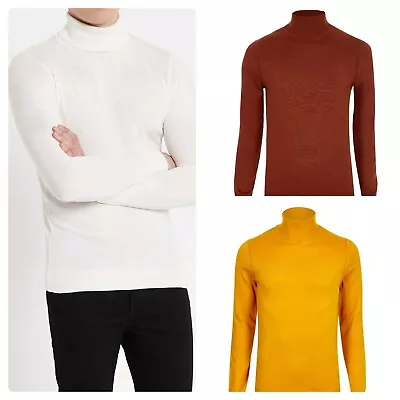 Men's High Collar Turtle Roll Neck Premium Knit Jumper Polo 784 • £8.99