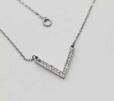 Michael Kors Crystal V Necklace Silver Tone MK 18 In • $54.67