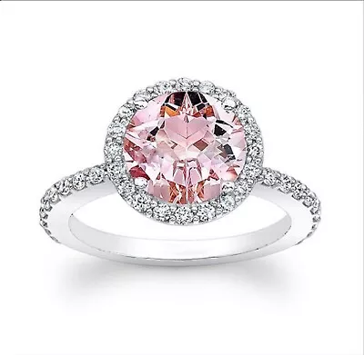 2.60Ct Round Cut Simulated Morganite Diamond Engagement Ring 14K White Gold 7.5 • $425