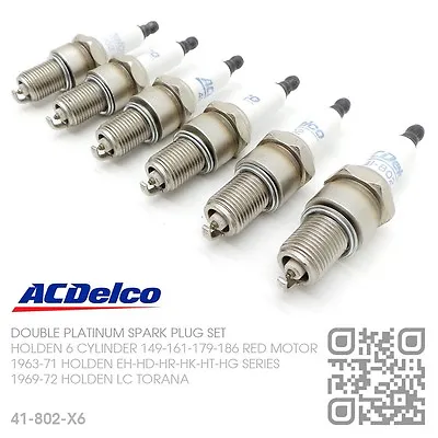 Acdelco Dbl Platinum Spark Plugs 6 Cyl 149-161-179-186 Red Motor Holden Eh-hd-hr • $82.50