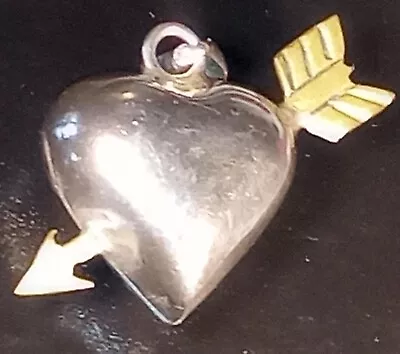 Vintage Mexico Sterling Silver Brass Arrow Mixed Metal Puffy Heart 925 Pendant • $22