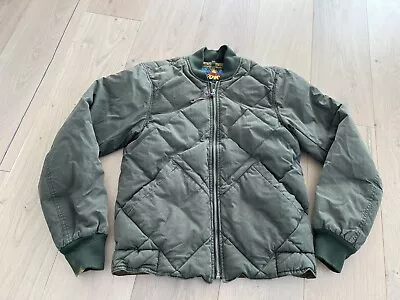 EDDIE BAUER EB550 Goose Down 1936 Skyliner Quilted Olive Bomber Jacket Men's S • $89