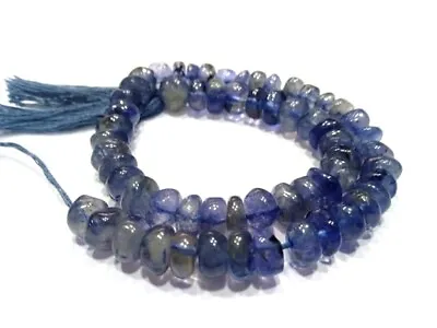 Blue Iolite Rondelle Smooth Natural 6-7mm Loose Plain Gemstone Beads 8 Inch • $23.75