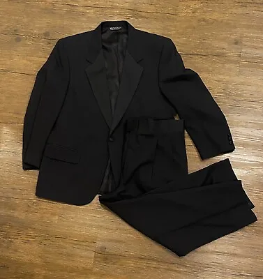 Halston Men's Pure Wool 2 Piece Tuxedo Suit Black Satin Vintage Cahill & Swain • $68