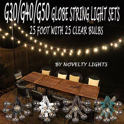 25 Foot Globe Patio Outdoor String Lights - Set Of 25 G50/G40/G30 Clear Bulbs  • $20.95