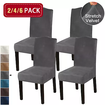 $54.49 • Buy Thick Velvet Dining Chair Covers Slip Covers Dining Room Chairs Cover 2/4/6 Pack