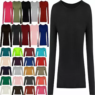 Children Long Sleeve Round Neck Plain Top Girls Basic Stretch T Shirt 2-13 Year • £4.99