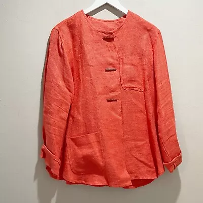 MARALYCE FERREE Scarborough Maine Wmn’s Orange Linen Jacket Stone Buttons Size L • $24.99