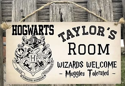 HOGWARTS Wooden Sign Plaque Personalised Country Bedroom BarGARAGE Shed • $15