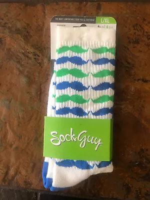 NWT Sock Guy Unisex Adult Mustache Crew Socks Size L/XL • $12.99