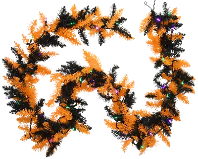 Tree Buddees Black & Orange LED Pre-Lit 9 Ft Halloween Fall Garland Decor Lights • $29.95