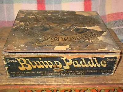 Antique SPENCER BLUING PADDLE Wood Shipping STORE DISPLAY Box Crate Vintage Soap • $75