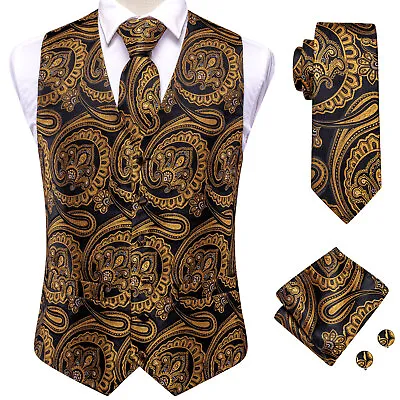 Men's Paisley Design Dress Vest And Neck Tie Hankie Set For Suit Or Tuxedo • $18.99